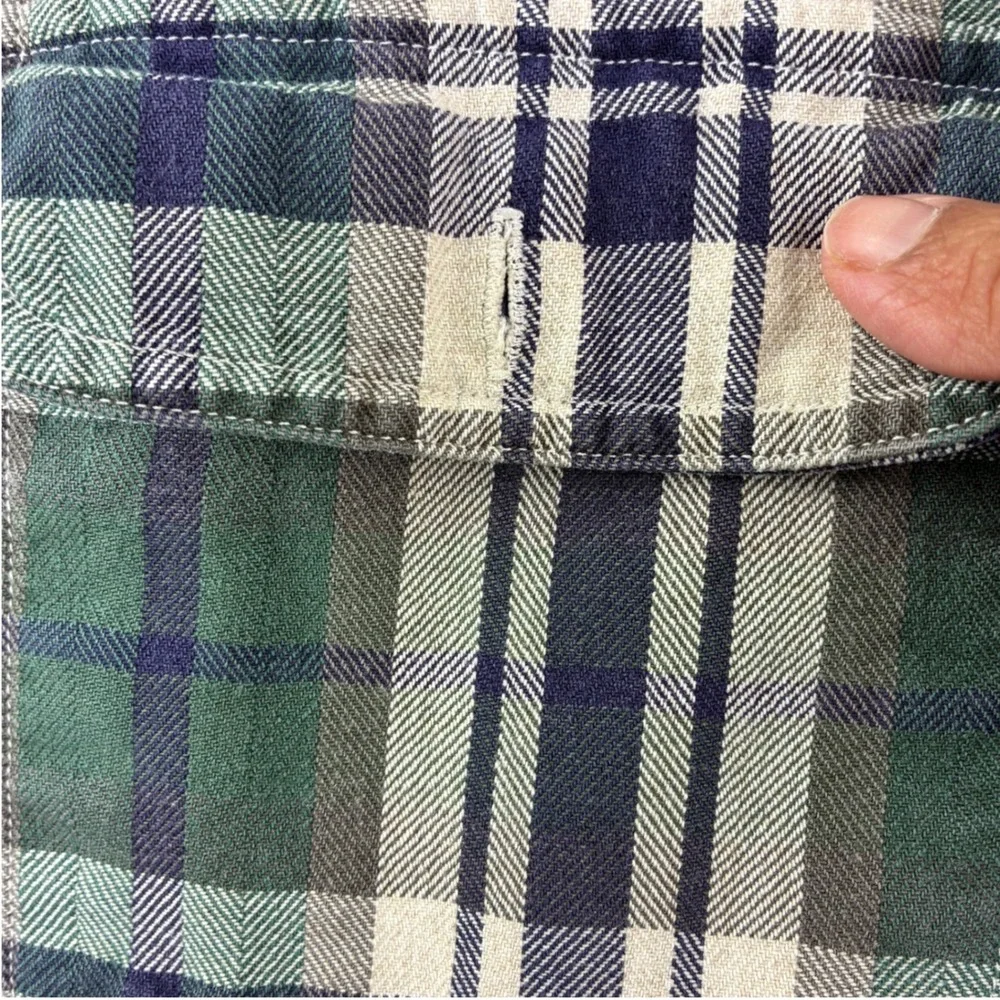 Banana Republic Flannel Shirt Size L Green Plaid Vintage USA Made Cotton
